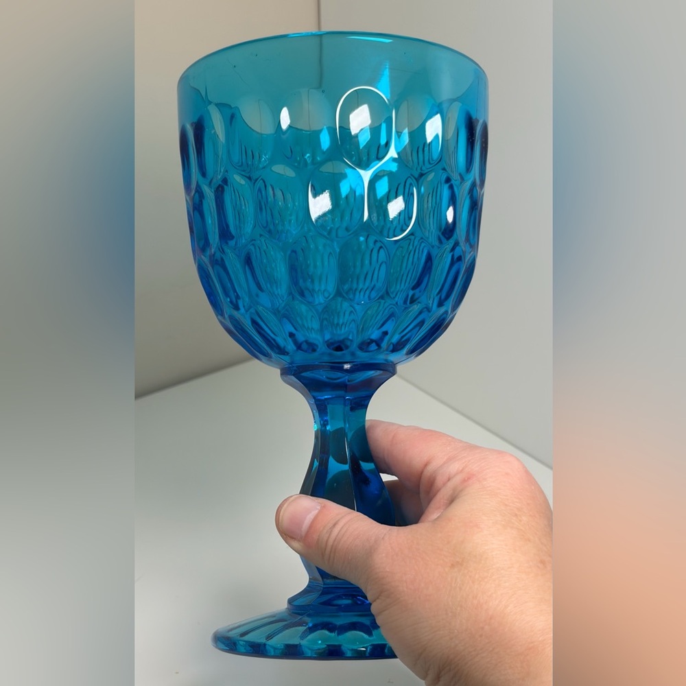 Fenton Colonial Blue Thumbprint Large Goblet Vintage Pristine Condition - Picture 8 of 8